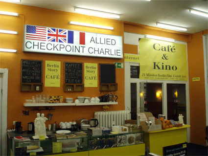 Checkpoint Charlie Sign and Cafe