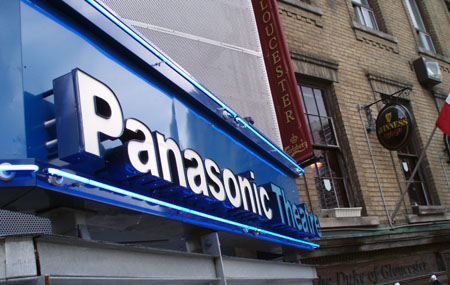 Extreme Close-Up of the Panasonic Theatre Sign