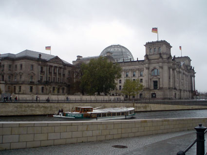 Looking at the Reichstag from Across the River Spee, with a Tour Boat in the Foreground
