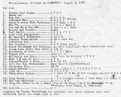 The Setlist for the Tamworth Concert