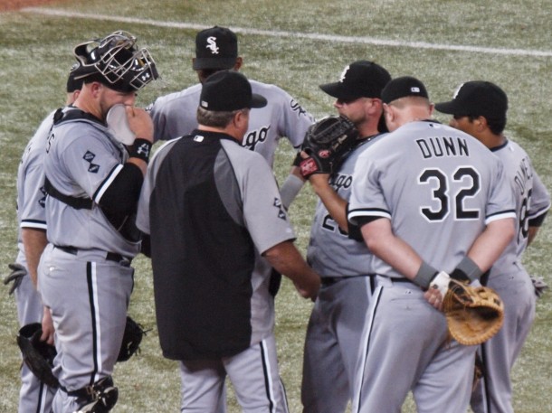 White Sox Conferring on the Pitcher's Mound