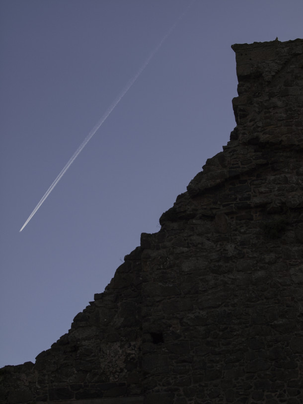Dunluce Castle Ruin and Airplane Contrail