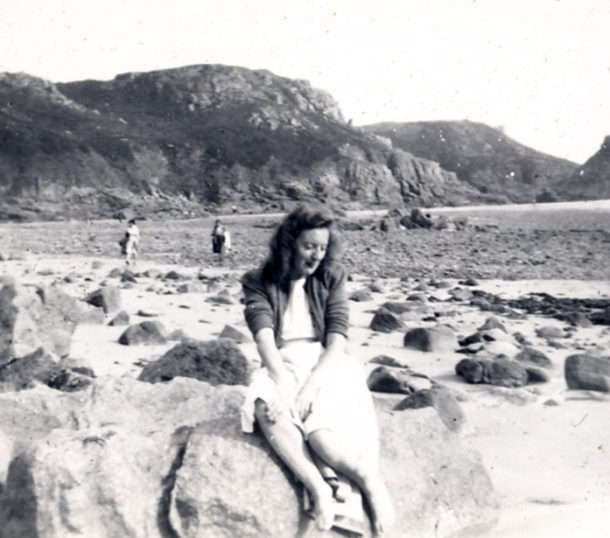 Audrey Stuart on the Rocks at Portelet Bay Jersey - 1947