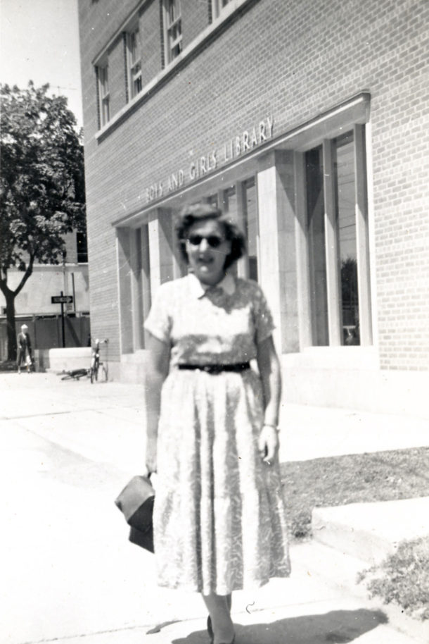 Audrey in Front of Boys and Girls Library - Toronto 1952